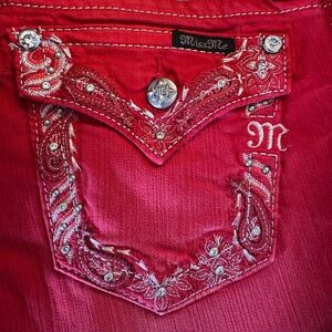 Miss Me Skinny Red jeans w intentional rips 29R